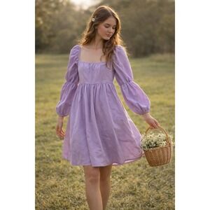 European Lavender Cottagecore Milkmaid Puff Sleeve Dress Romantic Empire SZ XS
